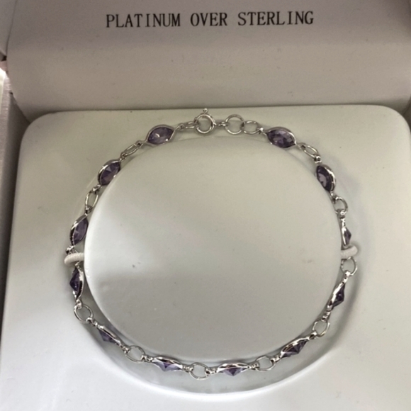 AMETHYST PLATINUM OVER STERLING SILVER  BRACELET - Picture 1 of 2